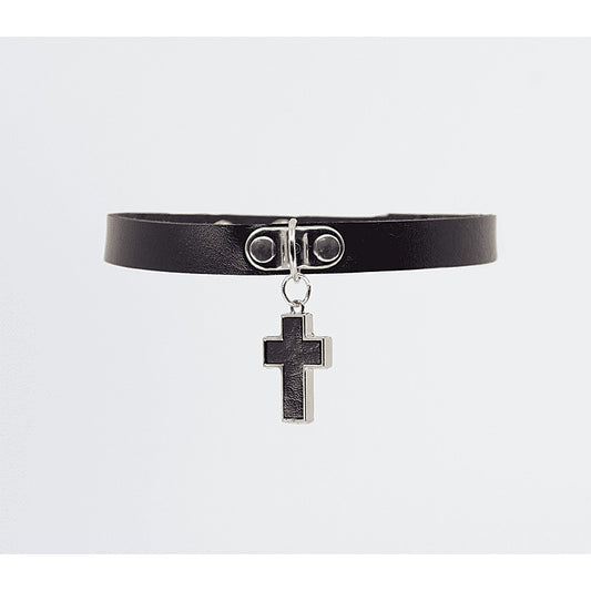 Cross Pendant Faux Leather Choker by Love In Leather