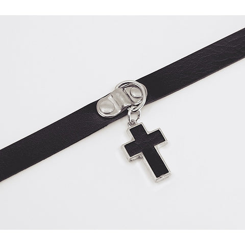 Cross Pendant Faux Leather Choker by Love In Leather
