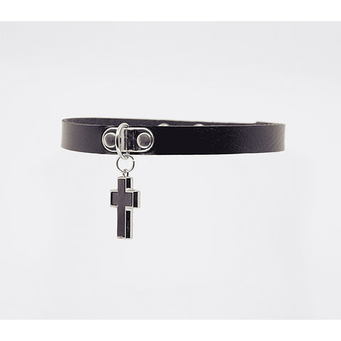 Cross Pendant Faux Leather Choker by Love In Leather