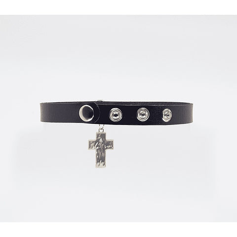 Cross Pendant Faux Leather Choker by Love In Leather