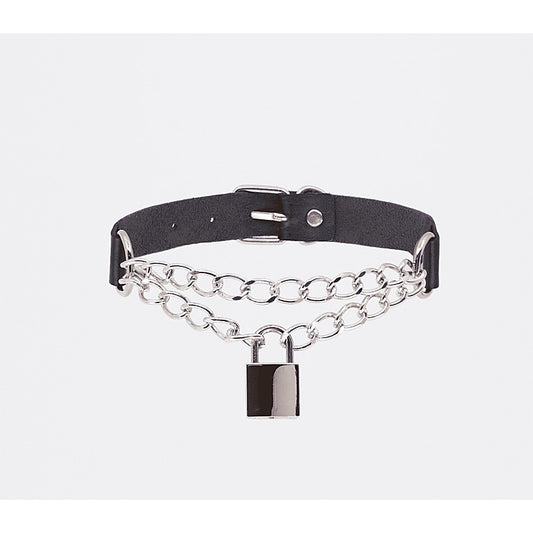 Chain Padlock Faux Leather Choker by Love In Leather