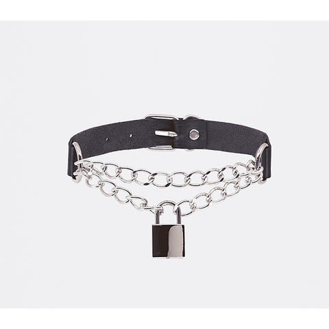 Chain Padlock Faux Leather Choker by Love In Leather