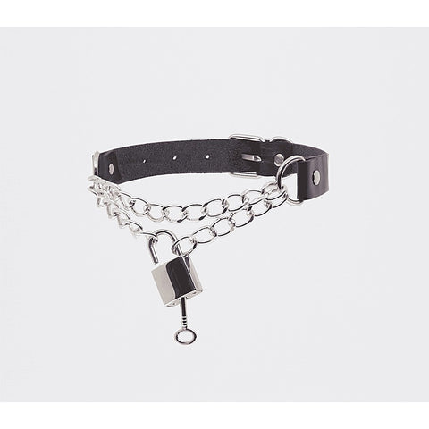 Chain Padlock Faux Leather Choker by Love In Leather
