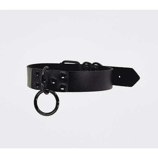 Black Ring Leather BDSM Choker by Love In Leather