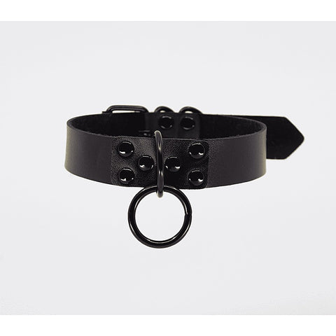 Black Ring Leather BDSM Choker by Love In Leather