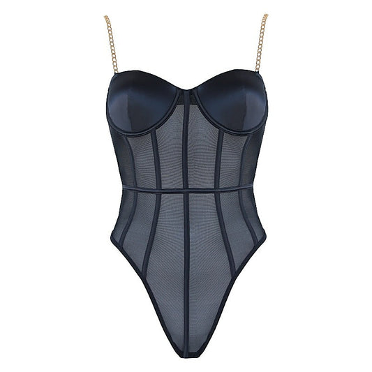 Sexy Soft Black Mesh Women's Bodysuit by Muse