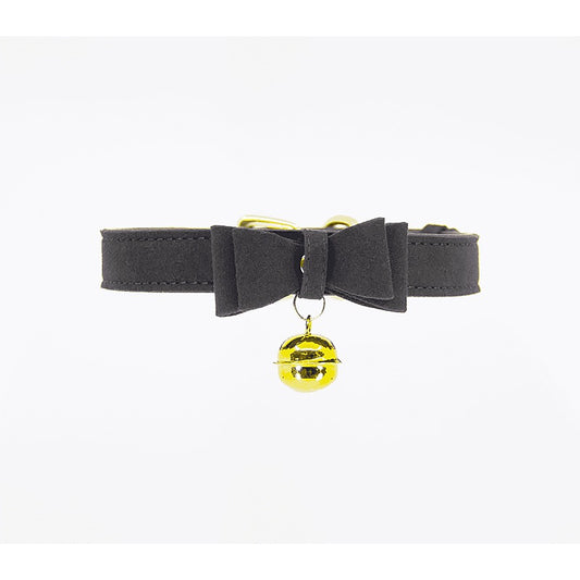 Faux Suede Leather Bow Cat Bell Collar by Berlin Baby