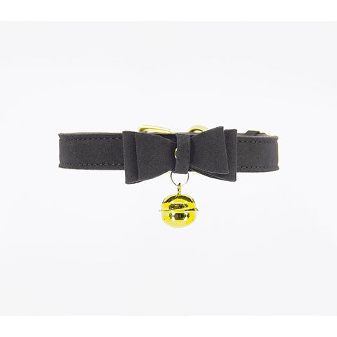 Faux Suede Leather Bow Cat Bell Collar by Berlin Baby