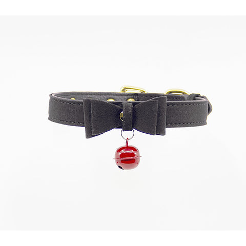 Faux Suede Leather Bow Cat Bell Collar by Berlin Baby