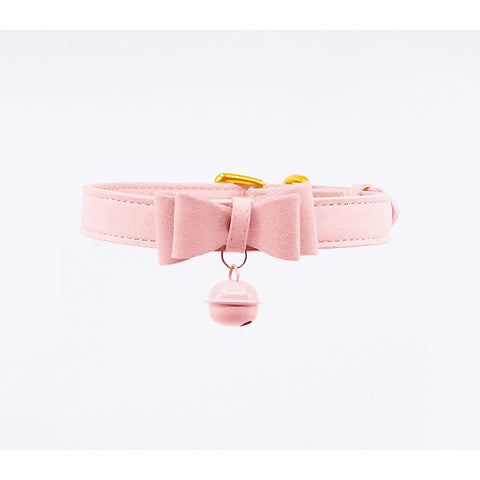 Faux Suede Leather Bow Cat Bell Collar by Berlin Baby