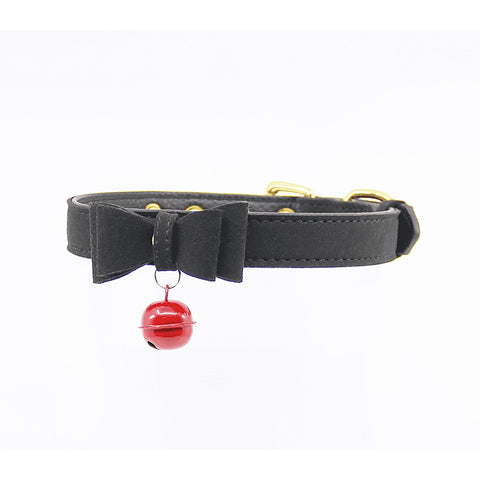 Faux Suede Leather Bow Cat Bell Collar by Berlin Baby