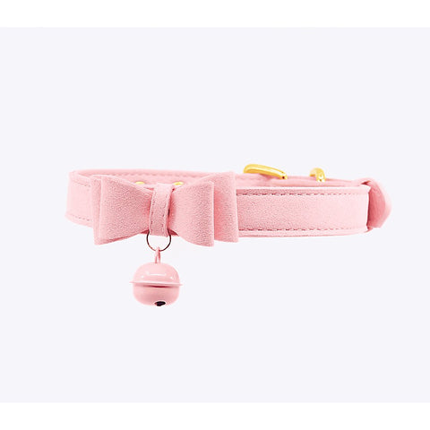 Faux Suede Leather Bow Cat Bell Collar by Berlin Baby