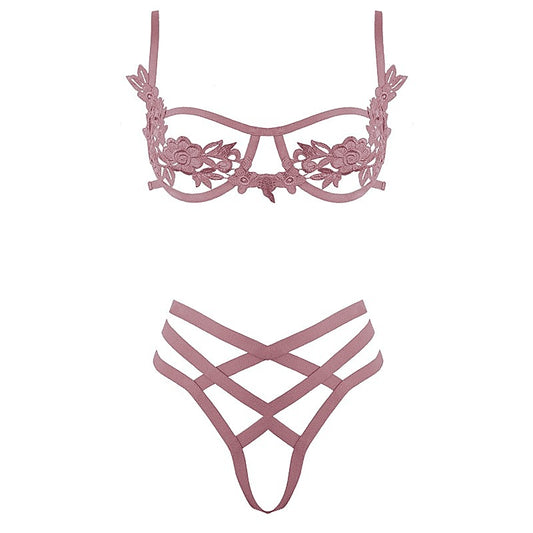 Open Cup Bra With Embroidered Floral Applique by Muse