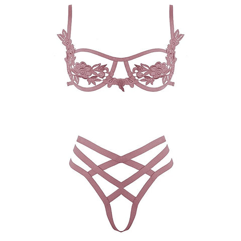 Open Cup Bra With Embroidered Floral Applique by Muse