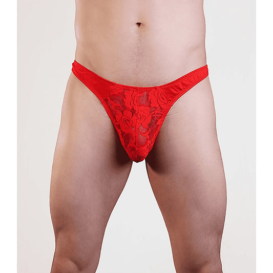 Mens Lace Front G-String Red by Love In Leather