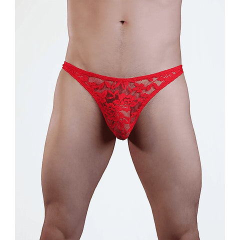 Mens Full Lace Sexy G-String Red by Love In Leather