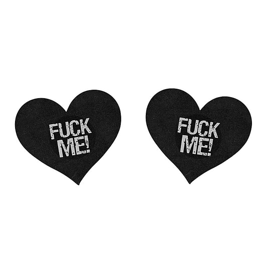 Fuck Me Satin Heart Nipple Pasties by Love In Leather