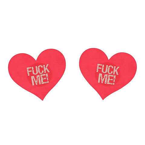 Fuck Me Satin Heart Nipple Pasties by Love In Leather