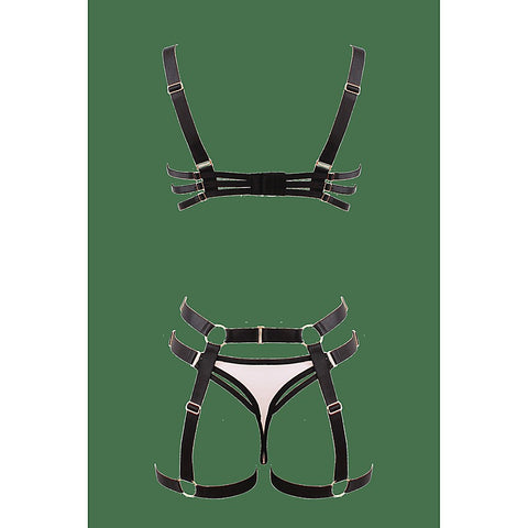 Bra and Panty Set With Elastic Leg Garter Belt by Muse