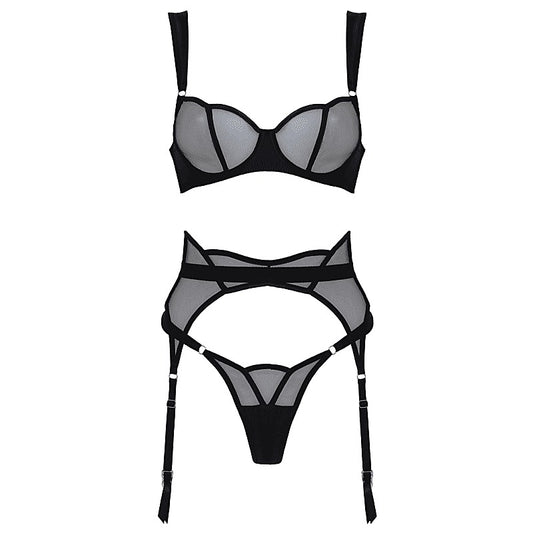 3-Piece Sheer Mesh and Satin BDSM Lingerie by Muse