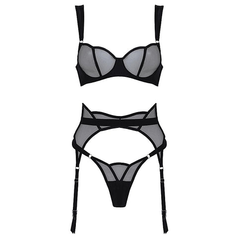3-Piece Sheer Mesh and Satin BDSM Lingerie by Muse