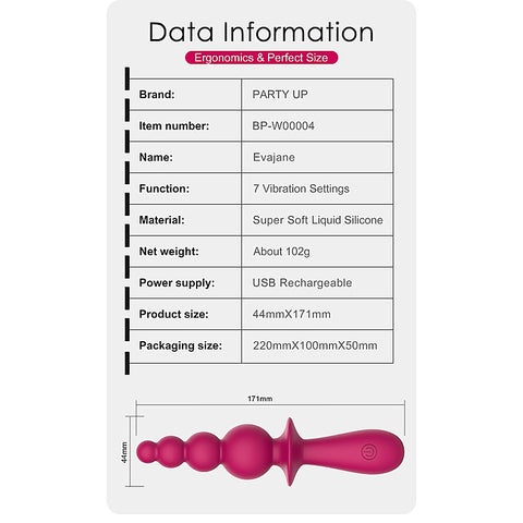 EVAJANE USB Rechargeable Beaded Vibrator by Party Up