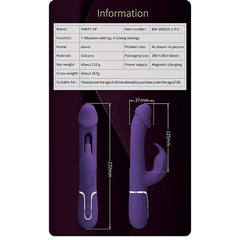 DAVID Swinging Rechargeable Rabbit Vibrator by Party Up