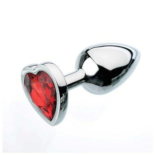 Metallic Butt Plug with Red Heart Gem Base by Adam & Eve