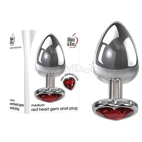 Metallic Butt Plug with Red Heart Gem Base by Adam & Eve