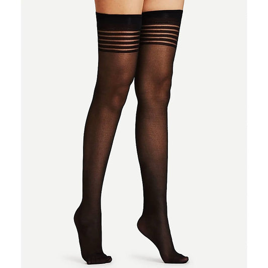Sheer Thigh Highs With Band Top by Love In Leather