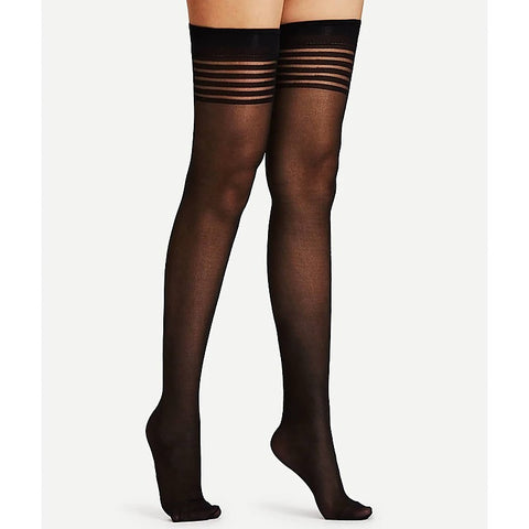 Sheer Thigh Highs With Band Top by Love In Leather