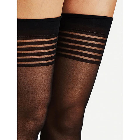 Sheer Thigh Highs With Band Top by Love In Leather