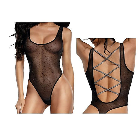 Sheer Mesh Women's Rhinestone Teddy by Dream Girl