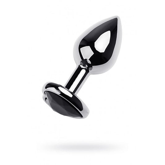 Metal Anal Plug with Black Tourmaline Heart Gem by ToyFa