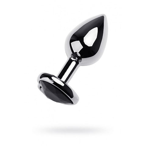 Metal Anal Plug with Black Tourmaline Heart Gem by ToyFa