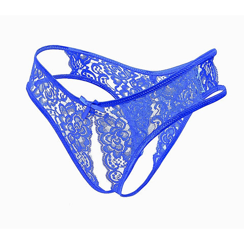 Full Lace Crotchless Lace Panties Blue by Love In Leather