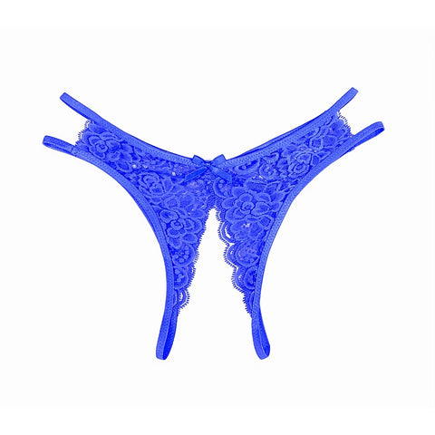 Full Lace Crotchless Lace Panties Blue by Love In Leather
