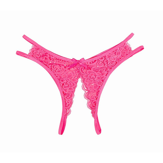 Full Lace Crotchless Lace Panties Hot Pink