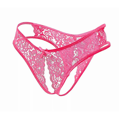 Full Lace Crotchless Lace Panties Hot Pink