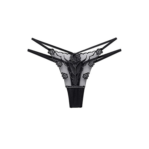 Womens Embroidered G-String Panties Black by Love In Leather