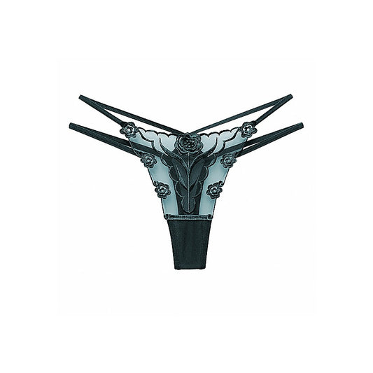 Womens Embroidered G-String Panties Green by Love In Leather