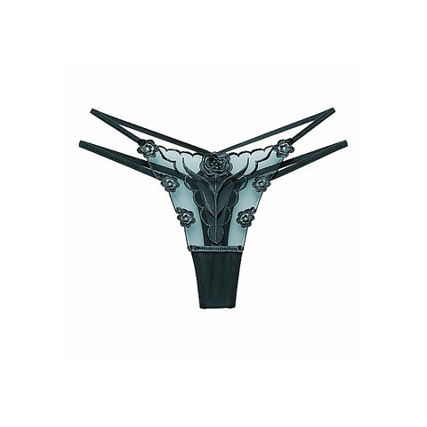 Womens Embroidered G-String Panties Green by Love In Leather