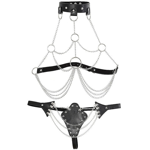 Women's Leather Sexy Lingerie With Iron Chain by BDStyle