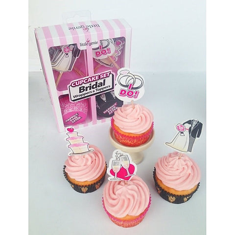 Cupcake Set Bridal Wrappers and Toppers by Little Genie