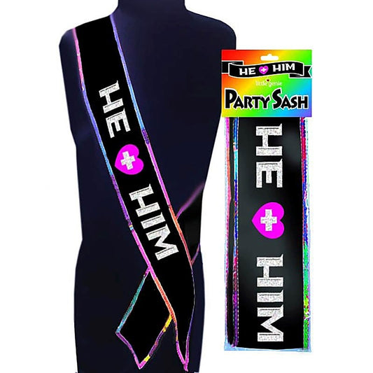 He + Him Party Sash by Little Genie