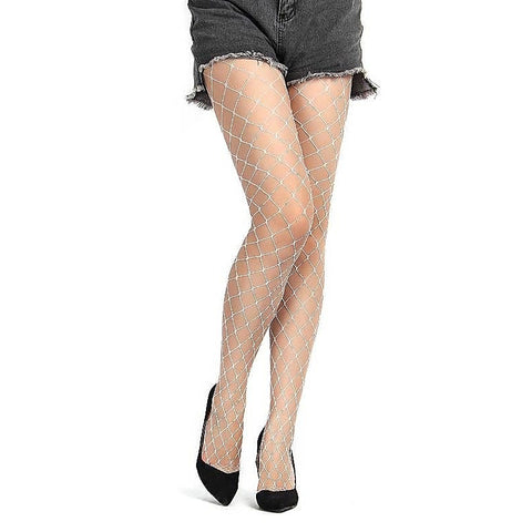 White Long Sheer Wide Fence Net Pantyhose by OH Yeah