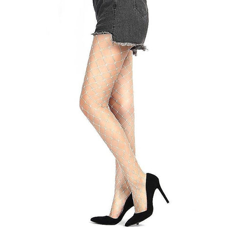 White Long Sheer Wide Fence Net Pantyhose by OH Yeah