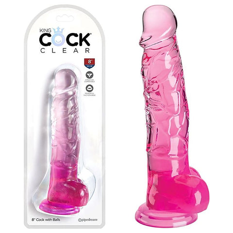 King Cock Clear 8 Inch Realistic Dong with Balls
