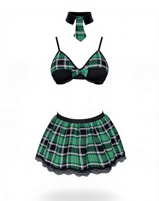 4 Piece Sexy School Girls Dress Set Green by Love In Leather