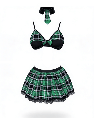 4 Piece Sexy School Girls Dress Set Green by Love In Leather